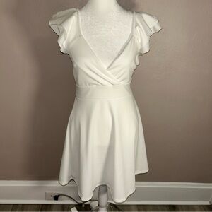 one shoulder formal/prom White Flutter Sleeve tie back Mini Dress